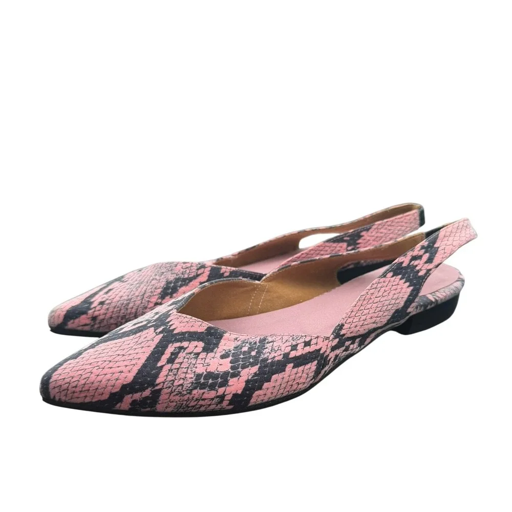 Momoc Women's Guadalquivir Pink/Black Python Print Pointed Toe Sling Back Flats